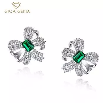 Gica Gema Изумрудные серьги с высокоуглеродистым бриллиантом Стерлинговое серебро 925 пробы 5*7 мм Драгоценный камень Уникальный дизайн Романтические изящные ювелирные изделия Подарки для свадебной вечеринки 925 Silver зелёный