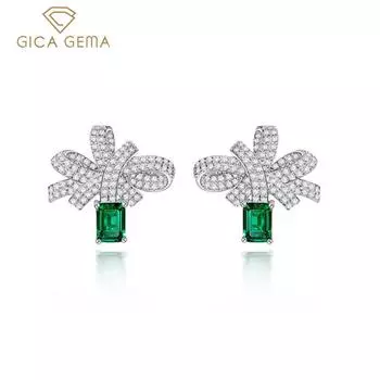 Gica Gema Изумрудные серьги с высокоуглеродистым бриллиантом Стерлинговое серебро 925 пробы 5*7 мм Геометрический драгоценный камень Уникальный дизайн Романтические изящные ювелирные изделия Свадебные подарки 925 Silver зелёный