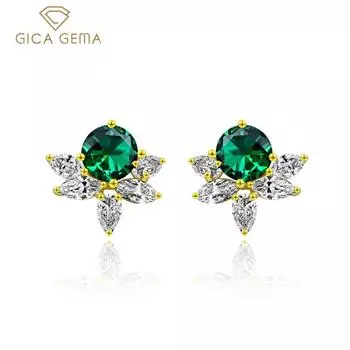 Gica Gema Изумрудные серьги с высокоуглеродистыми бриллиантами Стерлинговое серебро 925 пробы Уникальный дизайн Романтические изящные серьги Ювелирные изделия Подарки для свадебной вечеринки Новая тенденция 925 Silver зелёный