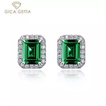 Gica Gema Изумрудные серьги Стерлинговое серебро 925 пробы 6*8 мм Серьги-гвоздики с зеленым драгоценным камнем Уникальный дизайн Романтические изящные ювелирные изделия Подарки для свадебной вечеринки Новая тенденция 925 Silver зелёный