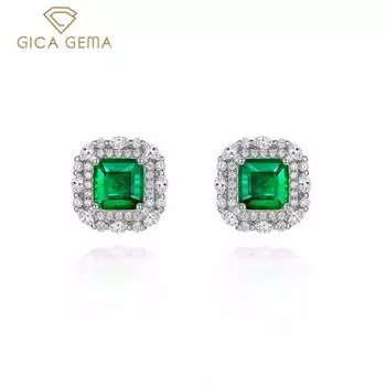 Gica Gema Изумрудные серьги Стерлинговое серебро 925 пробы 7*7 мм Серьги-гвоздики Уникальный дизайн Романтические изящные ювелирные изделия Подарки для свадебной вечеринки Новая тенденция 925 Silver зелёный
