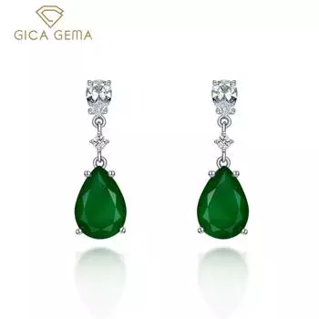 Gica Gema Изумрудные серьги Стерлингового серебра 925 пробы Уникальный дизайн Романтическая форма капли воды Изысканные серьги Ювелирные изделия Свадебная вечеринка Подарки Новая тенденция изумрудный