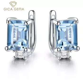 Gica Gema Jewelry S925 Sterling Silver Square Geometry STtemperament Серьги-гвоздики для женщин Изящные высококачественные ювелирные изделия в подарок на День святого Валентина 925 Silver синий