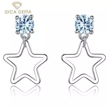 Gica Gema Jewelry S925 Стерлингового Серебристого Голубого Бриллианта Серьги-гвоздики с пятиконечной звездой для женщин Изящные высококачественные ювелирные изделия в подарок на День святого Валентина 925 Silver синий