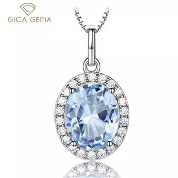 Gica Gema Ювелирные Изделия Стерлингового Серебра S925 Синий Овальный Элегантный Геометрический Подвеска Ожерелье Для Женщин Изысканные Высококачественные Ювелирные Изделия Подарок На День Святого Валентина 925 Silver белый/небесно-голубой