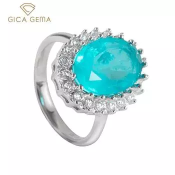 Gica Gema классические 925 пробы серебряные зеленые синие кольца роскошные Paraiba овальной формы изящные ювелирные изделия на палец свадебный женский подарок US 6 синий