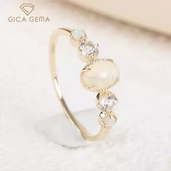 Gica Gema Классические кольца из натурального золота 9 К с цирконом овальной формы, желтое золото, изысканные украшения на палец, свадебные вечерние женские подарки 5