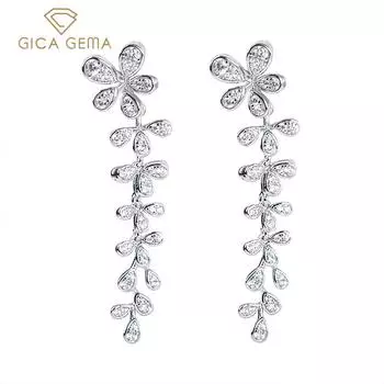 Gica Gema Классические серьги-капли из стерлингового серебра 925 пробы с цирконием, серьги с четырьмя листьями клевера, ювелирные украшения, свадебные подарки белый