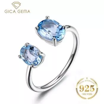 Gica Gema классические серебряные украшения 925 пробы серебряные кольца с аметистом для женщин с драгоценными камнями овальной формы обручальный женский подарок Adjustable Opening синий