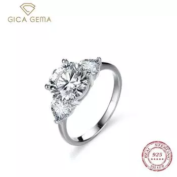 Gica Gema Классический комплект из серебра 925 пробы с четырьмя когтями, 3-каратное кольцо с цирконом, женское кольцо с бриллиантом в форме сердца, обручальное кольцо с голубиным яйцом About 17.1mm белый
