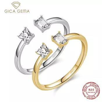 Gica Gema классическое настоящее серебро 925 пробы неправильной формы сверкающее прозрачное кольцо с фианитом на палец для женщин очаровательное золотого цвета свадебные ювелирные украшения