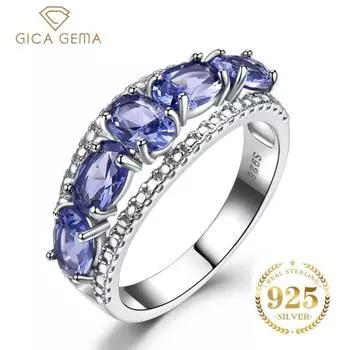 Gica Gema Кольца с синим сапфиром и танзанитом для женщин, обручальные ювелирные изделия, натуральное твердое кольцо из стерлингового серебра 925 пробы, ювелирные украшения 5 синий