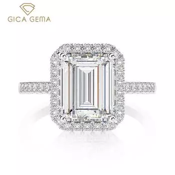 Gica Gema Кольца с высокоуглеродистыми бриллиантами Стерлингового Серебра 925 пробы 8*10 мм Цвета Драгоценный Камень Прямоугольной Формы Романтические Ювелирные Изделия Свадебная Вечеринка Подарки Новая Тенденция 5 белый