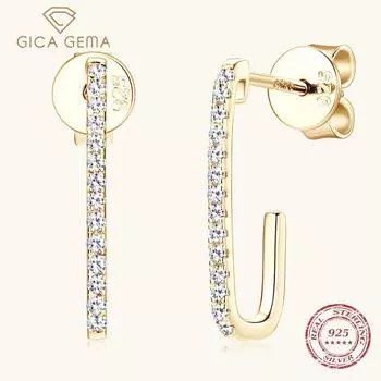 Gica Gema Korean Version Of The Minority Row Stone Moissanite Earrings Female Senior Design Sense Earrings Simple Temperament Earrings No.1 золотой