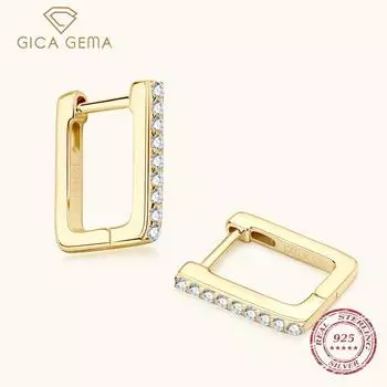 Gica Gema Легкие роскошные стильные квадратные серьги с муассанитом для женщин, серьги-гвоздики из стерлингового серебра S925 пробы 0.135 Carats+0.135 Carats золотой
