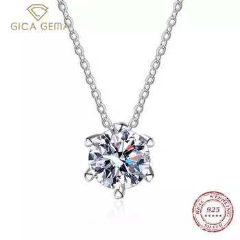 Gica Gema, летняя простая вставка с шестью когтями, 1 карат, кулон с цирконом, женская цепочка на ключицу, маленькие роскошные свадебные украшения 1ct белый