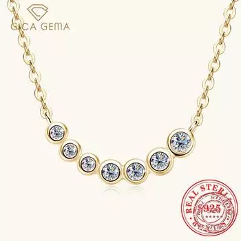 Gica Gema Light Luxury Style New Fashion Simple Moissanite Pendant Seven Princess Smile Necklace Girls Sterling Silver Collarbone Chain 2.2mm золотой