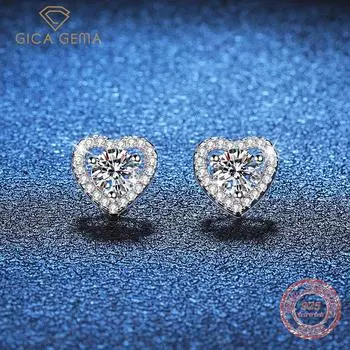 Gica Gema Набор из стерлингового серебра S925 с серьгами из циркона 1 карат, классический подарок на День святого Валентина в форме сердца 1ct белый