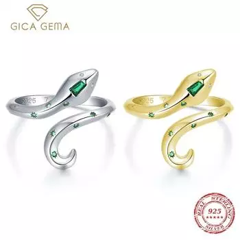 Gica Gema настоящее серебро 925 пробы зеленый цирконий со звездами модное женское кольцо на палец в виде змеи для женщин регулируемые вечерние ювелирные изделия
