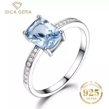 Gica Gema натуральное серебро 925 пробы кольца для женщин небесно-голубой топаз драгоценный камень пасьянс кольцо свадебные романтические обручальные украшения 5 синий