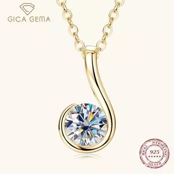 Gica Gema New 6-character Moissanite Necklace For Women Senior Sense 925 Silver Pendant Niche Design Note Collarbone Chain 1 Carat золотой