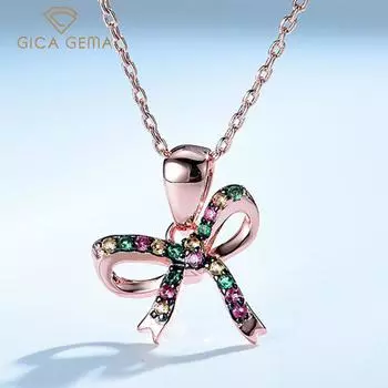 Gica Gema Новое ожерелье из стерлингового серебра 925 пробы розового золота с бантом EleganTemperament для женщин Изысканные ювелирные изделия высокого качества в подарок на День святого Валентина 925 Silver розового золота