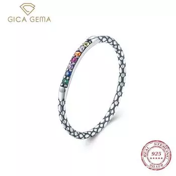 Gica Gema Новое Стерлингового Серебра 925 пробы Красочное Радужное Винтажное кольцо с цирконом на палец для женщин сверкающее ювелирное изделие с фианитом в подарок Bijoux