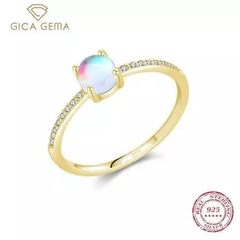 Gica Gema Новое твердое серебро 925 пробы простое модное круглое кольцо на палец с цирконом 14 К золотого цвета изящные ювелирные изделия для женщин, подарки