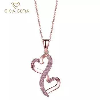 Gica Gema Новые Ювелирные Изделия Стерлингового Серебра S925 Розовое Золото Двойное Сердце Модное Темпераментное Ожерелье Для Женщин Изысканные Высококачественные Ювелирные Изделия Подарок На День Святого Валентина 925 Silver