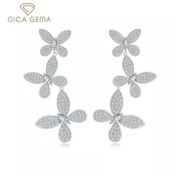 Gica Gema Новые Ювелирные Изделия Стерлингового Серебра S925 В Форме Бабочки Модные Цветочные Умные Длинные Серьги Для Женщин Изысканные Высококачественные Ювелирные Изделия Подарок белый