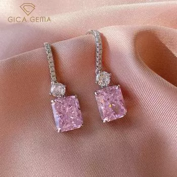 Gica Gema Новые ювелирные изделия из стерлингового серебра S925, персонализированные классические серьги-капли для очаровательной леди с драгоценными камнями в форме капли воды, женские ювелирные изделия в подарок розовый/белый