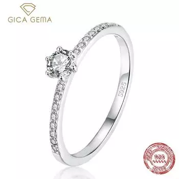 Gica Gema, однотонные кольца из стерлингового серебра 925 пробы, простые круглые прозрачные кольца с цирконием на палец для женщин и девочек, эффектные свадебные ювелирные изделия, подарок About 17.1mm белый