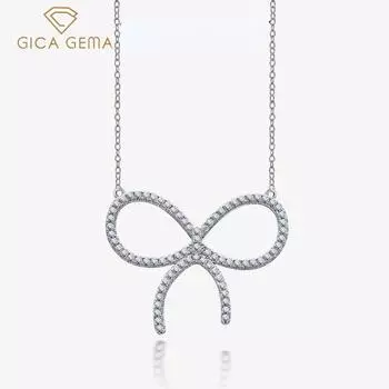 Gica Gema Ожерелье из стерлингового серебра 925 пробы, уникальный дизайн, кулон с бантом, романтические ювелирные изделия, подарки для свадебной вечеринки, новый тренд 28,8*21,8 мм 925 Silver белый
