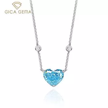 Gica Gema ожерелья с синими высокоуглеродистыми бриллиантами, стерлинговое серебро 925 пробы, 10*12 мм, кулон в форме сердца, уникальный дизайн, романтические изящные ювелирные изделия, подарки для свадебной вечеринки 925 Silver зелёный