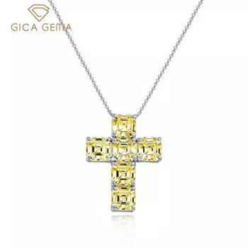 Gica Gema ожерелья с высокоуглеродистыми бриллиантами, стерлинговое серебро 925 пробы, уникальный дизайн, форма креста, романтические ювелирные изделия, подарки для свадебной вечеринки, новая тенденция, 7*7 мм 925 Silver белый