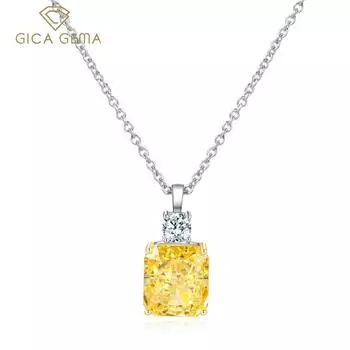 Gica Gema Ожерелья с высокоуглеродистыми бриллиантами из стерлингового серебра 925 пробы 9*10 мм Прямоугольный кулон Уникальный дизайн Романтические изящные ювелирные изделия Подарки для свадебной вечеринки жёлтый