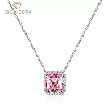Gica Gema Ожерелья с высокоуглеродистыми бриллиантами, стерлинговое серебро 925 пробы, 10*11 мм, розовый геометрический кулон из драгоценных камней, уникальный дизайн, романтические ювелирные украшения, свадебные подарки 925 Silver розовый