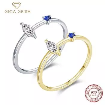 Gica Gema Простые штабелируемые кольца золотого цвета из 100% стерлингового серебра 925 пробы, модное кольцо на палец с прозрачным ромбом и цирконами для женщин, ювелирные изделия для вечеринок
