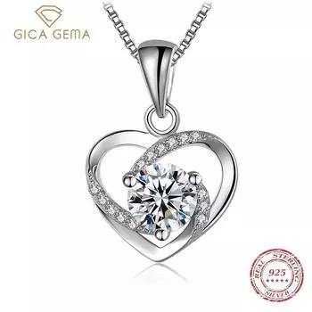 Gica Gema Real 1.0CT zircon Ladies Heart Pendant Rose Gold Necklace S925 Sterling Silver Sparkling Fine Jewelry For A Wedding Party