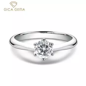 Gica Gema Real 1 карат D Цвет Муассанит Обручальные кольца для женщин Высокое качество 18-каратного белого золота Цвет 100% стерлингового серебра 925 пробы Ювелирные изделия US 4