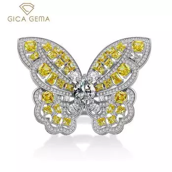 Gica Gema Роскошное стерлинговое серебро 925 пробы бабочка цирконы драгоценный камень юбилей вечерние коктейльное кольцо для женщин ювелирные изделия подарок 5 жёлтый