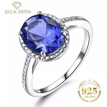Gica Gema Роскошные кольца с танзанитом для женщин, однотонные ювелирные изделия из стерлингового серебра 925 пробы, наборы обручальных колец с драгоценными камнями, подарок для свадебной вечеринки 6 синий