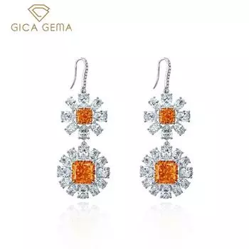 Gica Gema Роскошные серьги-подвески из стерлингового серебра 925 пробы ледяной огранки AAAAA с цирконами, драгоценные камни, висячие серьги с цветком ромашки, ювелирные украшения 925 Silver оранжевый