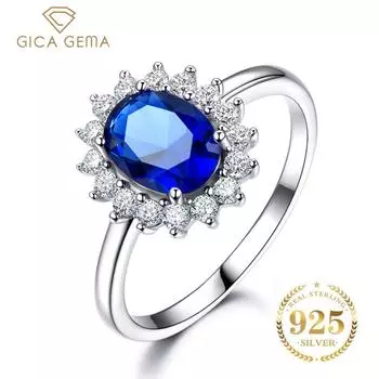 Gica Gema Роскошные синие циркониевые кольца принцессы Дианы для женщин из натурального стерлингового серебра 925 пробы романтическое обручальное кольцо свадебные украшения 5 синий