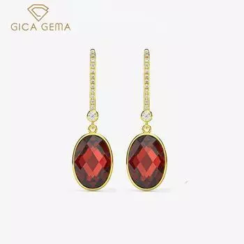 Gica Gema Рубиновые серьги из стерлингового серебра 925 пробы, уникальный дизайн, овальные серьги-капли, романтические ювелирные изделия, подарки для свадебной вечеринки, новый тренд, 32,3 мм 925 Silver красный