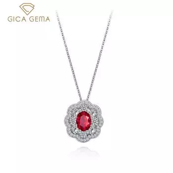Gica Gema Ruby Подвески Ожерелья Стерлингового Серебра 925 Цветок 1.3ct Красный Драгоценный Камень Романтические Ювелирные Изделия Свадебная Вечеринка Подарки Новая Тенденция 925 Silver красный