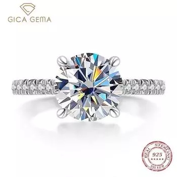 Gica Gema S925 Кольцо из стерлингового серебра с четырьмя когтями и бриллиантами Циркон 2 карата Женское обручальное кольцо Классическое открытое кольцо