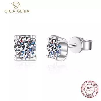 Gica Gema S925 Серебряные вставки 1 карат Циркон Серьги в виде коровьей головы Темперамент Простые свадебные серьги Подарок 1ct белый