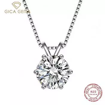 Gica Gema S925 Серебряный комплект с подвеской из циркона 1 карат подруге, подарок на день Святого Валентина, ожерелье с ключицей 1ct белый