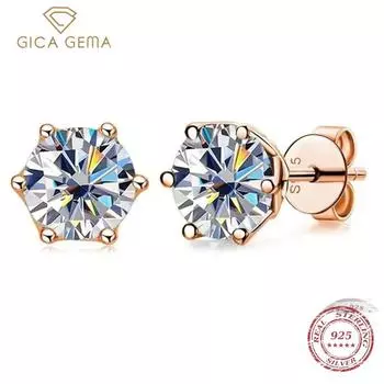Gica Gema Серебро S925 с серьгами из циркона 1 карат для подруги, подарок на День святого Валентина, ювелирные изделия 0.5ct розового золота